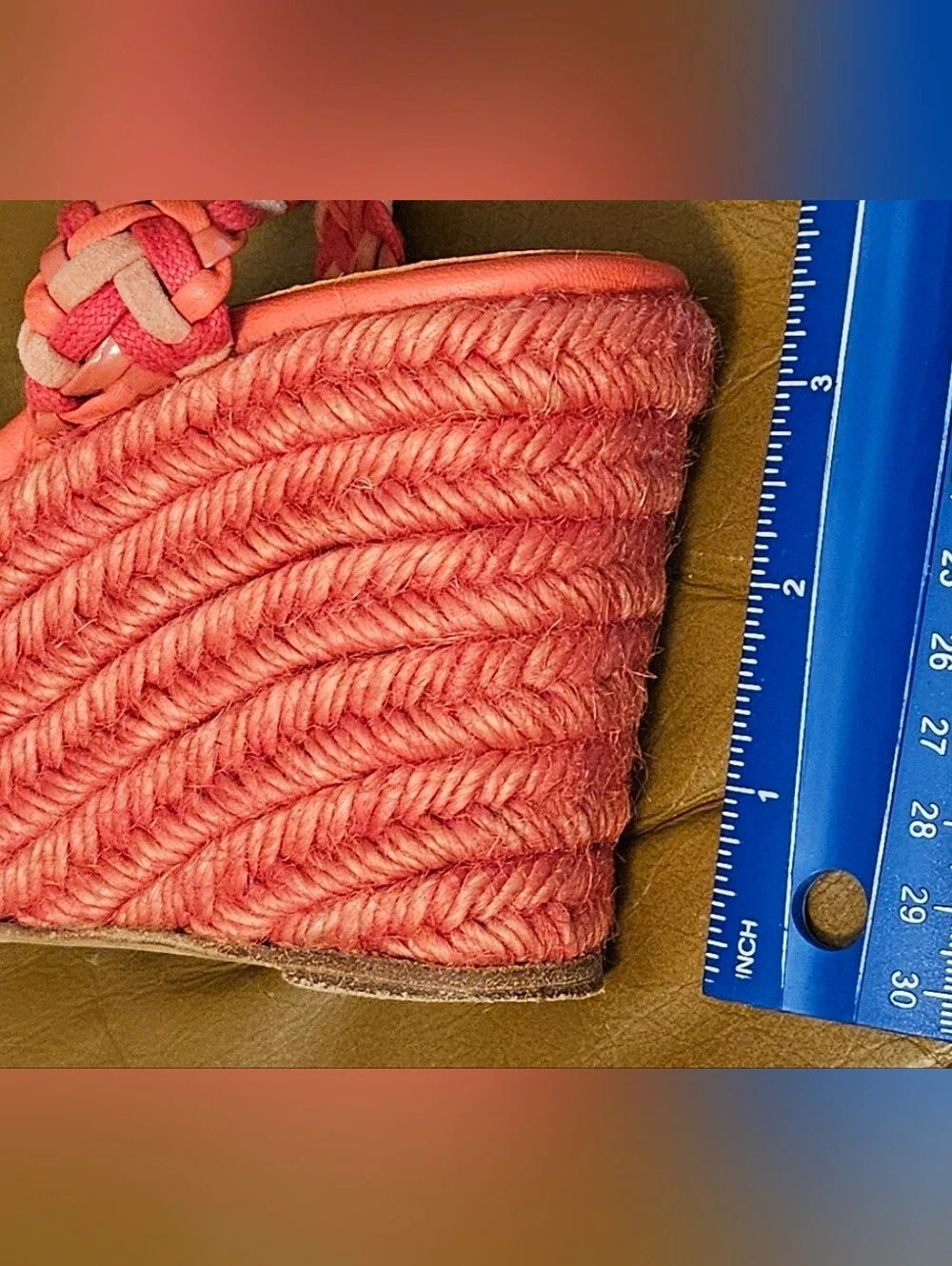 Hermes Coral Braided Espadrille Wedge Sandals Heels Size 5 US